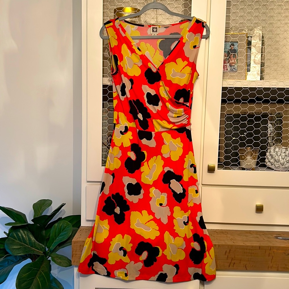 Anne Klein A-line stretch, cross front dress. Sleeveless